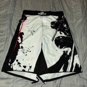 SOTF MMA Training Board Shorts - Black White Samurai Graphic - Size M-L New
